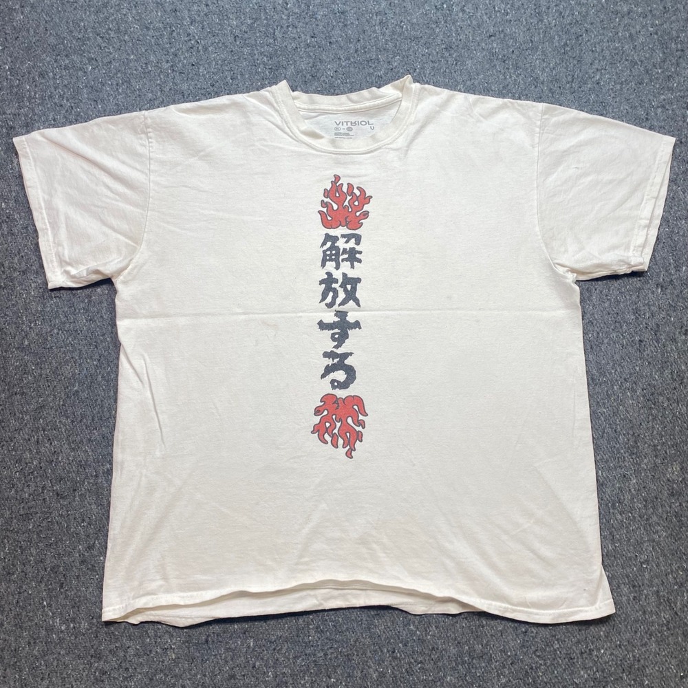 Vitriol Pressed Anime Graphic Shirt Sz XL Mens White Streetwear Skater Kanji Eye